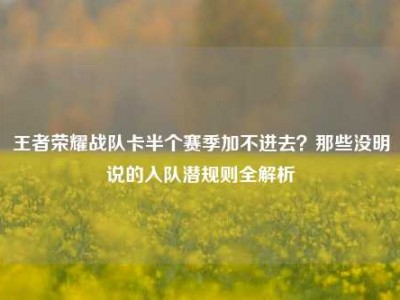 王者荣耀战队卡半个赛季加不进去？那些没明说的入队潜规则全解析