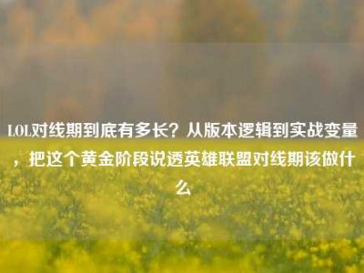 LOL对线期到底有多长？从版本逻辑到实战变量，把这个黄金阶段说透英雄联盟对线期该做什么