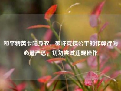 和平精英卡隐身衣，破坏竞技公平的作弊行为必遭严惩，切勿尝试违规操作