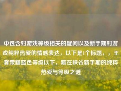 中包含对游戏等级相关的疑问以及新手期对游戏纯粹热爱的情感表达，以下是1个标题，，王者荣耀蓝色等级以下，藏在峡谷新手期的纯粹热爱与等级之谜
