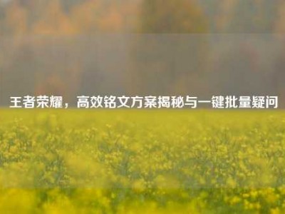 王者荣耀，高效铭文方案揭秘与一键批量疑问