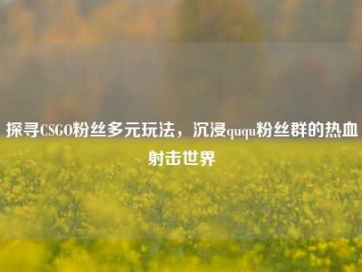 探寻CSGO粉丝多元玩法，沉浸ququ粉丝群的热血射击世界