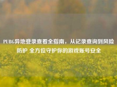 PUBG异地登录查看全指南，从记录查询到风险防护 全方位守护你的游戏账号安全
