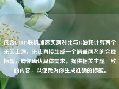 包含COD16联机加速实测对比与14油耗计算两个无关主题，无法直接生成一个涵盖两者的合理标题，请你确认具体需求，提供相关主题一致的内容，以便我为你生成准确的标题。