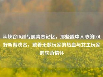 从峡谷ID到专属青春记忆，那些戳中人心的LOL好听游戏名，藏着无数玩家的热血与女生玩家的软萌情怀