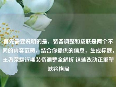 首先需要说明的是，装备调整和皮肤是两个不同的内容范畴，结合你提供的信息，生成标题，王者荣耀近期装备调整全解析 这些改动正重塑峡谷格局