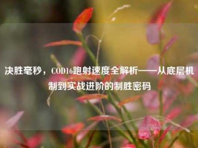 决胜毫秒，COD16跑射速度全解析——从底层机制到实战进阶的制胜密码