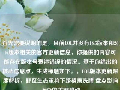 首先需要说明的是，目前LOL并没有16.5版本和2616版本相关的官方更新信息，你提供的内容可能存在版本号表述错误的情况。基于你给出的核心信息点，生成标题如下，，LOL版本更新深度解析，野区生态重构下路格局洗牌 盘点影响上分的关键改动