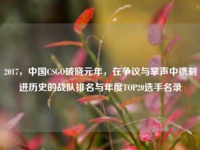 2017，中国CSGO破晓元年，在争议与掌声中镌刻进历史的战队排名与年度TOP20选手名录