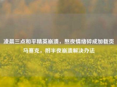 凌晨三点和平精英崩溃，熬夜情绪碎成加载页马赛克，附半夜崩溃解决办法