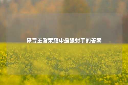 探寻王者荣耀中最强射手的答案