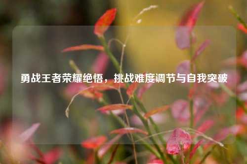 勇战王者荣耀绝悟,挑战难度调节与自我突破