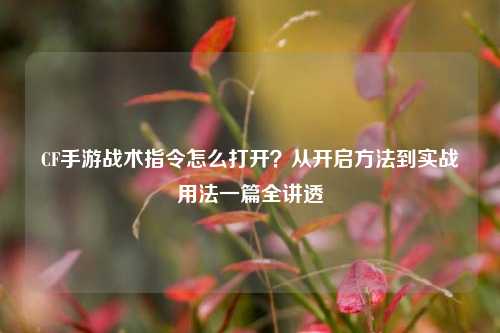 CF手游战术指令怎么打开?从开启方法到实战用法一篇全讲透