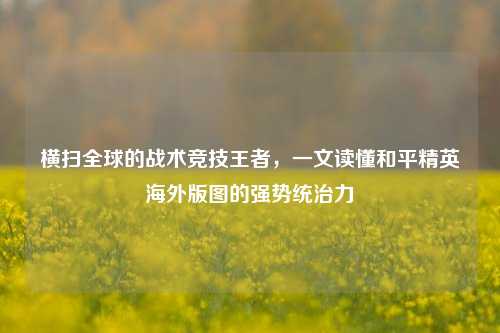 横扫全球的战术竞技王者,一文读懂和平精英海外版图的强势统治力