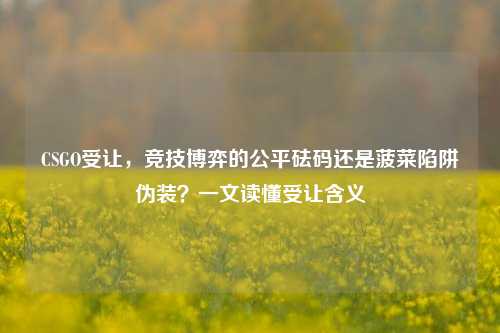 CSGO受让,竞技博弈的公平砝码还是菠菜陷阱伪装?一文读懂受让含义