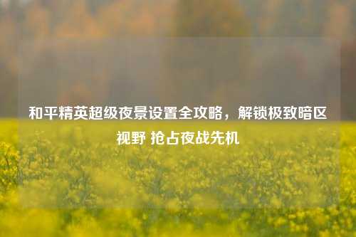 和平精英超级夜景设置全攻略，解锁极致暗区视野 抢占夜战先机