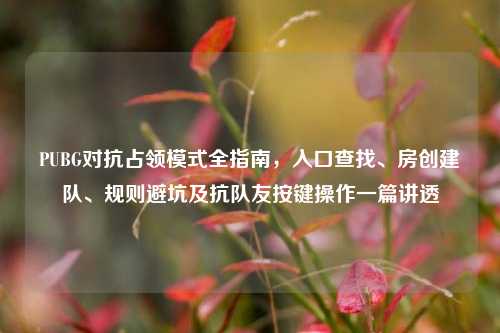 PUBG对抗占领模式全指南,入口查找、房创建队、规则避坑及抗队友按键操作一篇讲透