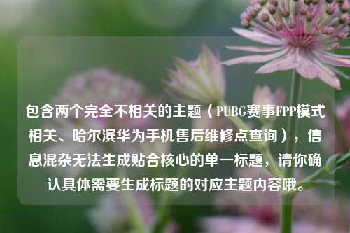 包含两个完全不相关的主题（PUBG赛事FPP模式相关、哈尔滨华为手机售后维修点查询），信息混杂无法生成贴合核心的单一标题，请你确认具体需要生成标题的对应主题内容哦。