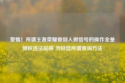 警惕！所谓王者荣耀查别人微信号的操作全是侵权违法陷阱 勿轻信所谓查询方法