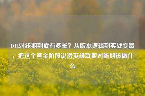 LOL对线期到底有多长？从版本逻辑到实战变量，把这个黄金阶段说透英雄联盟对线期该做什么