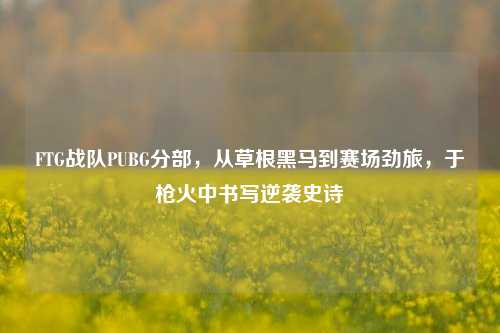 FTG战队PUBG分部，从草根黑马到赛场劲旅，于枪火中书写逆袭史诗