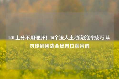 LOL上分不用硬肝！10个没人主动说的冷技巧 从对线到团战全场景拉满容错