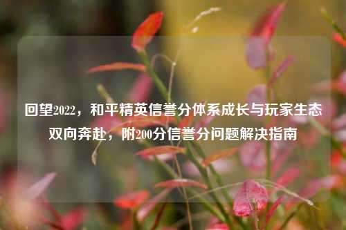 回望2022，和平精英信誉分体系成长与玩家生态双向奔赴，附200分信誉分问题解决指南