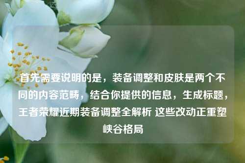 首先需要说明的是，装备调整和皮肤是两个不同的内容范畴，结合你提供的信息，生成标题，王者荣耀近期装备调整全解析 这些改动正重塑峡谷格局