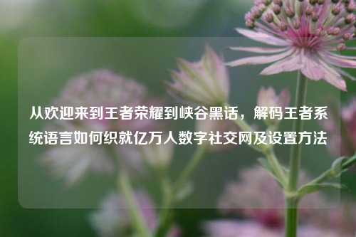 从欢迎来到王者荣耀到峡谷黑话，解码王者系统语言如何织就亿万人数字社交网及设置方法