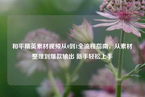 和平精英素材视频从0到1全流程指南，从素材整理到爆款输出 新手轻松上手