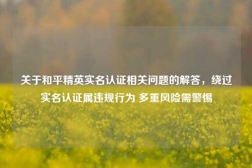 关于和平精英实名认证相关问题的解答，绕过实名认证属违规行为 多重风险需警惕