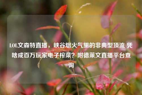 LOL文森特直播，峡谷烟火气里的非典型顶流 凭啥成百万玩家电子榨菜？附德莱文直播平台查询