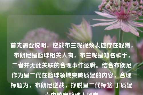 首先需要说明,逆战布兰妮视频表述存在混淆,布朗尼是篮球相关人物,布兰妮是知名歌手,二者并无此关联的合理事件逻辑。结合布朗尼作为星二代在篮球领域突破质疑的内容,合理标题为,布朗尼逆战,挣脱星二代标签 于质疑声中锁定篮球入场券