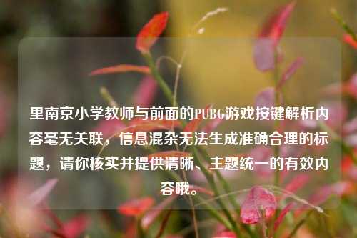 里南京小学教师与前面的PUBG游戏按键解析内容毫无关联,信息混杂无法生成准确合理的标题,请你核实并提供清晰、主题统一的有效内容哦。