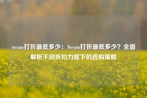 steam打折最低多少:Steam打折最低多少?全面解析不同折扣力度下的选购策略