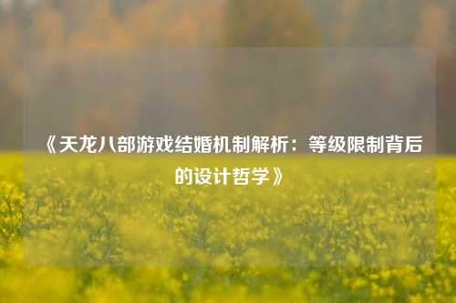 《天龙八部游戏结婚机制解析：等级限制背后的设计哲学》