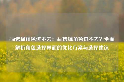 dnf选择角色进不去：dnf选择角色进不去？全面解析角色选择界面的优化方案与选择建议